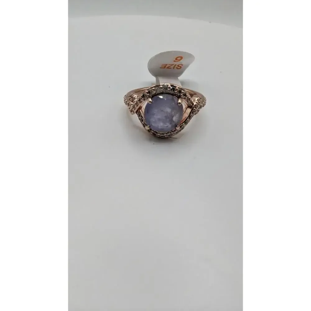 Rose Gold Plated Ring with Purple Stone Size 6